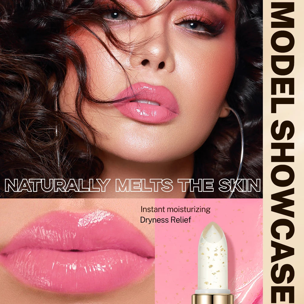 QIBEST Glitter Lip Blam Color Changing Lipstick Transferproof Lasting Non-Sticky Lipstick Moisturizing Shine Lip Stain Cosmetics