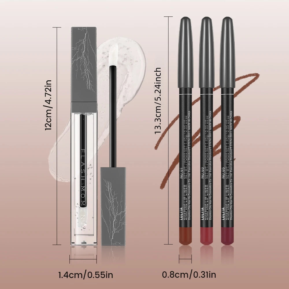 4-Pack Lip Liner and Lip Oil Set - Smooth Lip Liners for Defined Contours & Moisturizing Lip Oils for Luxurious Shine - Perfect