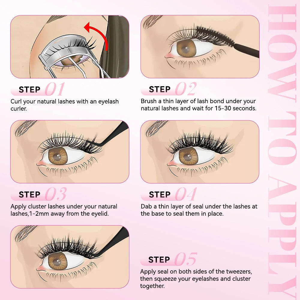 uCoolMe Lashes Flora 0.05mm Fluffy Defined Clusters Kit Bond and Seal Remover Home DIY Long-lasting Waterproof Eyelash Extension