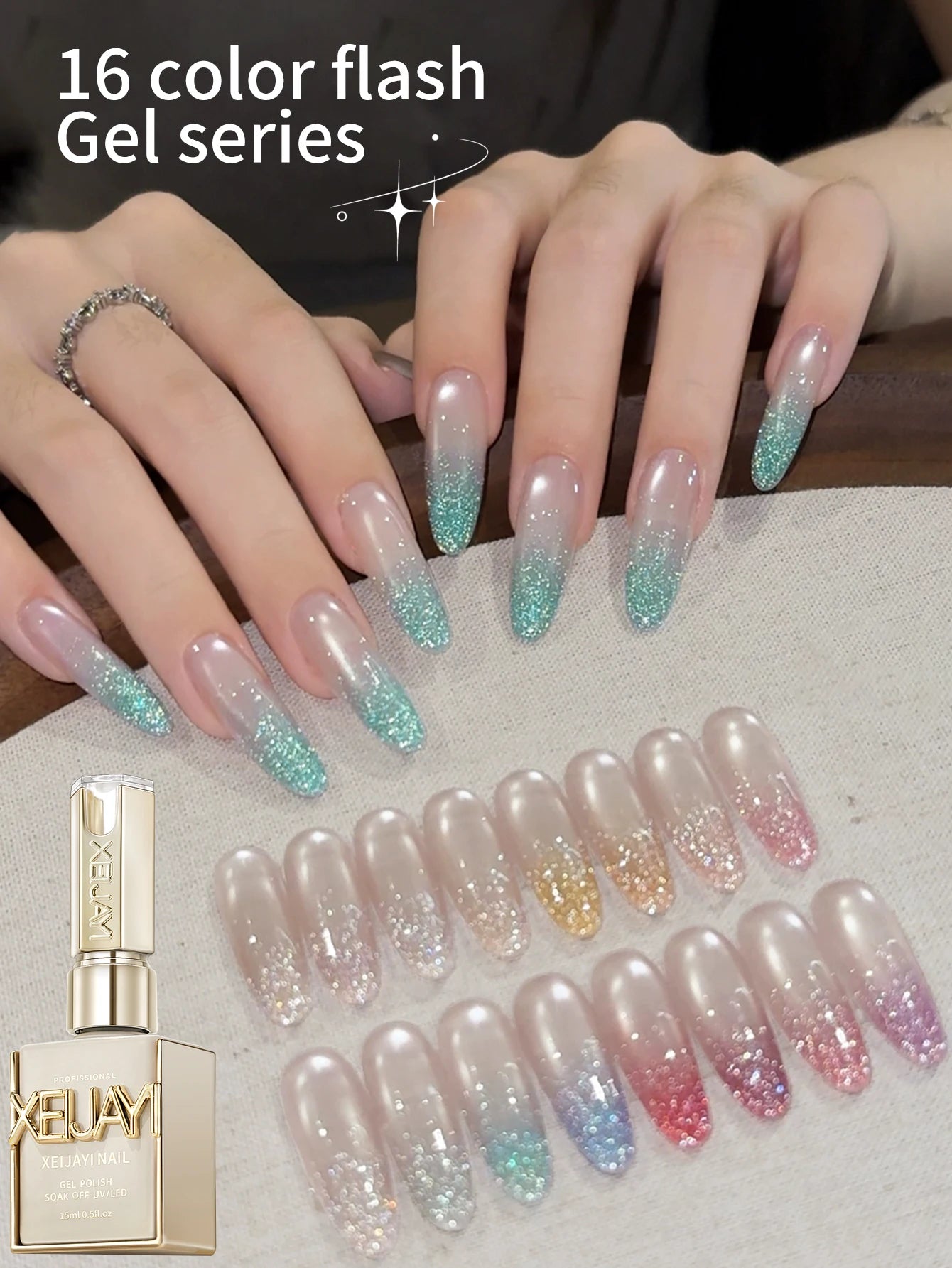 XEIJAYI 16Pcs 15ml Gel Nail Polish Set,UV LED Soaking Nail Gel, Semi-Permanent, DIY Salon Quality Nail Art Gel For Spring