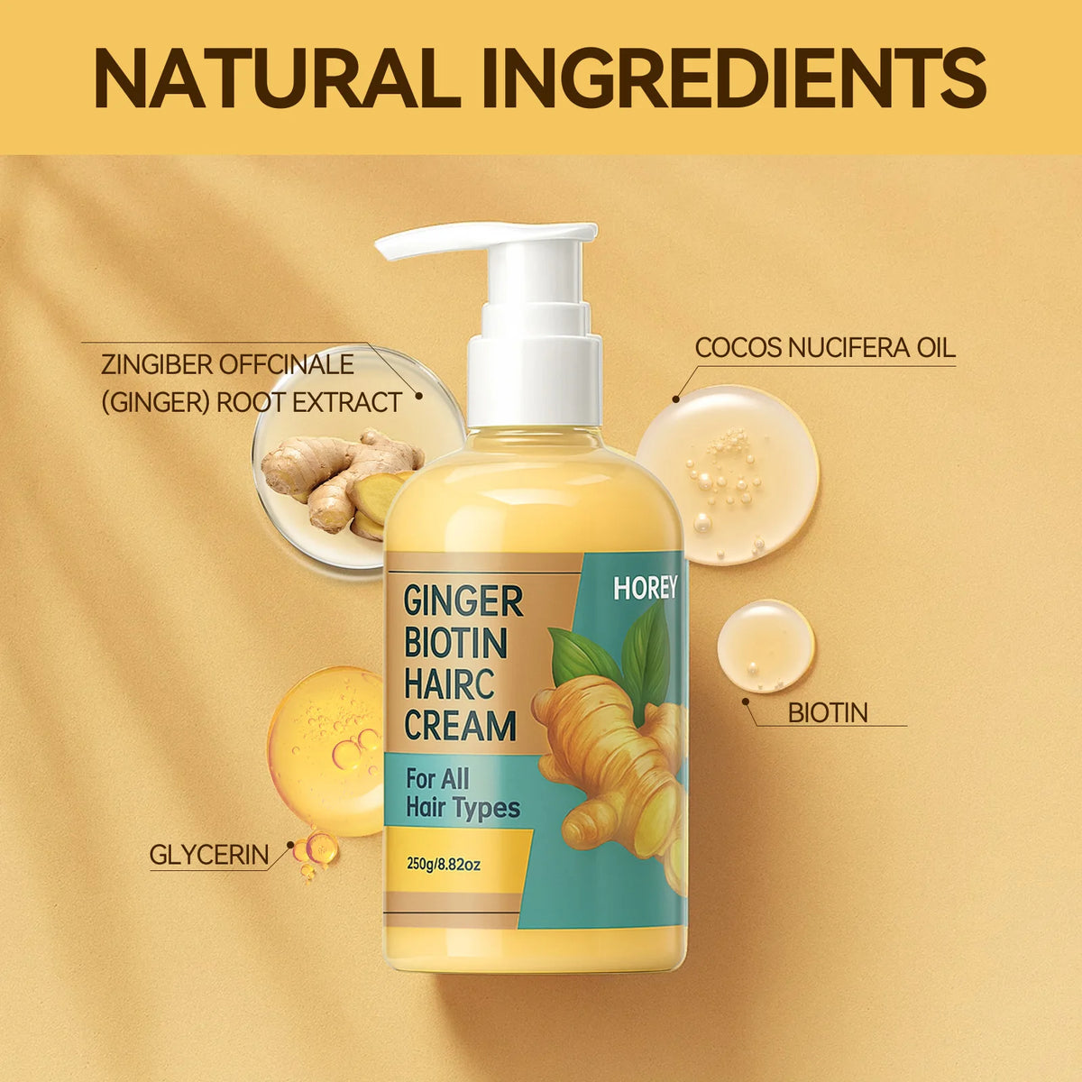 Ginger Hair Conditioner Natural Ginger Extract Nourishing Smoothing Strengthening Hair Care for Damaged Hair All Hair Types