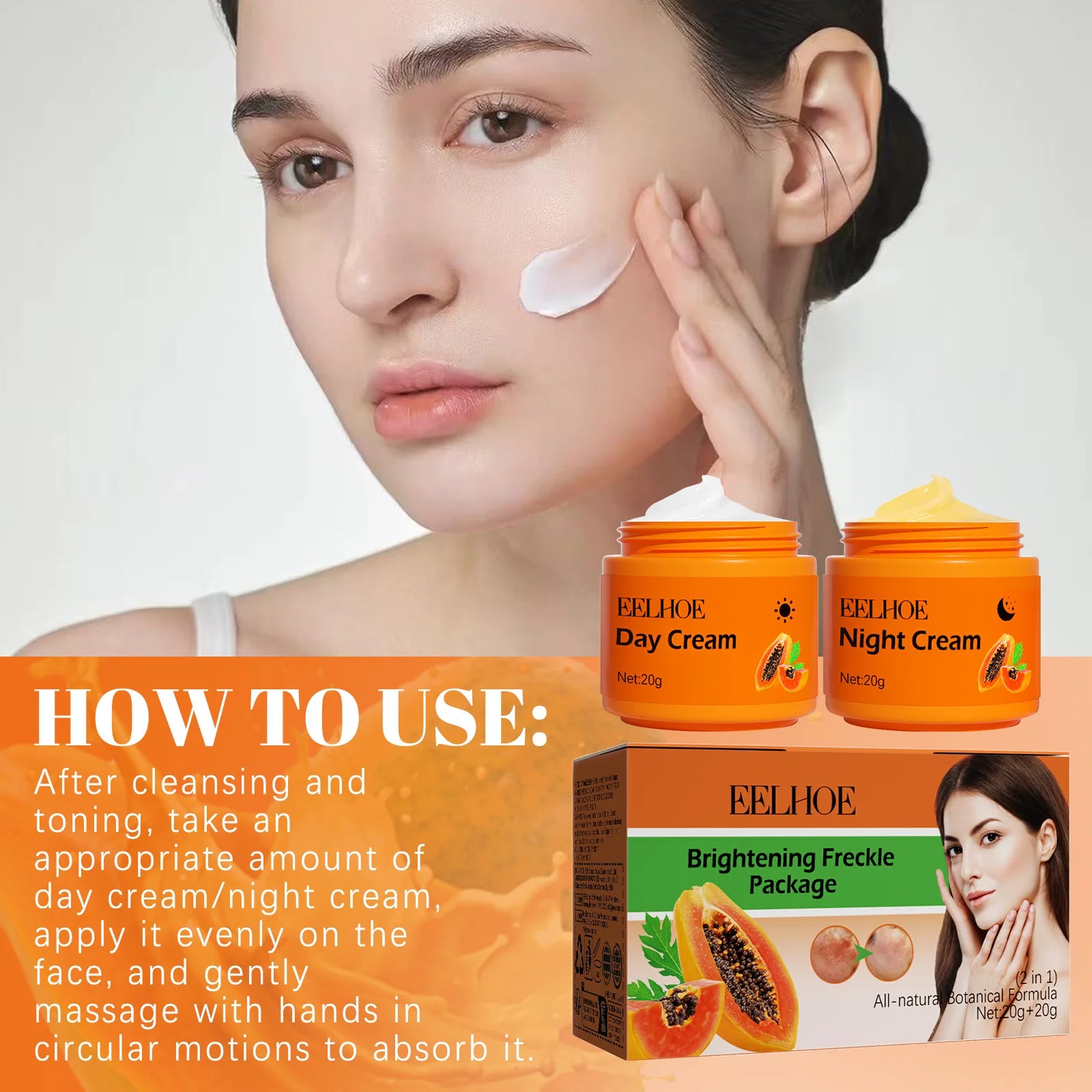 Papaya Day Night Cream for Dark Spots Remover Melanin Anti Pigmentation Cream Brightening Moisturizing Reduce Dullness Face Care