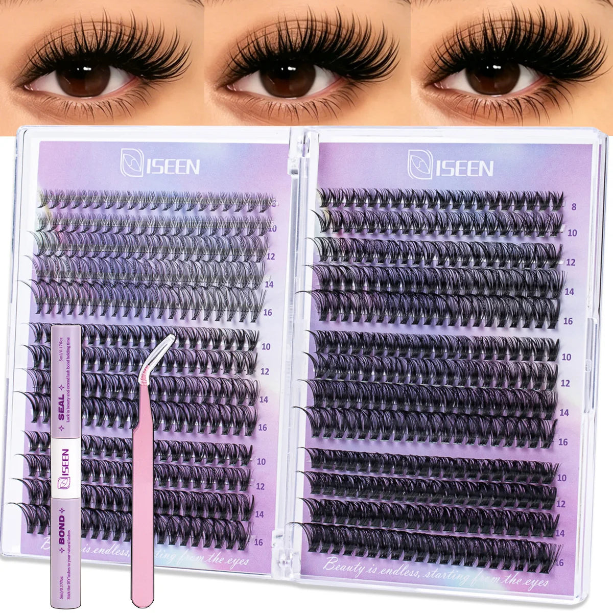 Lash Clusters Kit Wispy Lashes Natural DIY Lash Extension Kit 8-16mm C Curl Individual Lashes Cluster with Bond and Seal