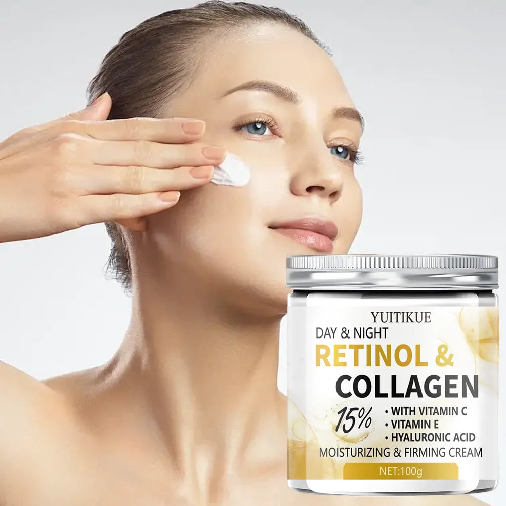 YUITIKUE 15% Retinol Collagen Day&Night Cream 100g - Lift Firm Moisturize with Vit C/E Hyaluronic Acid