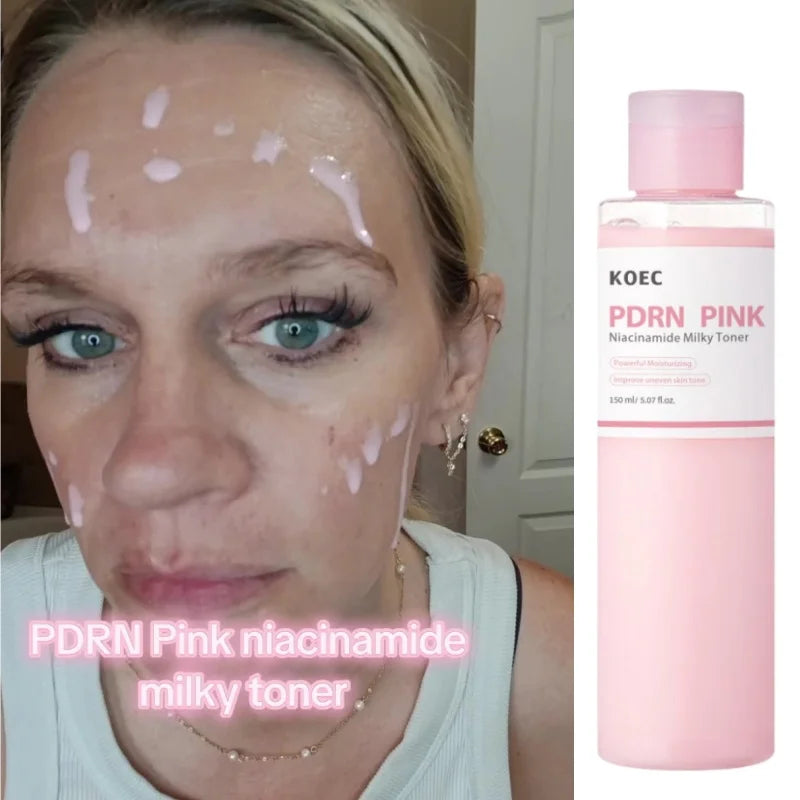 PDRN & Niacinamide Milky Toner 150g, Pink Hydrating Essence Lotion, Brightening Moisturizer for Glowing Skin, Korean Skin Care