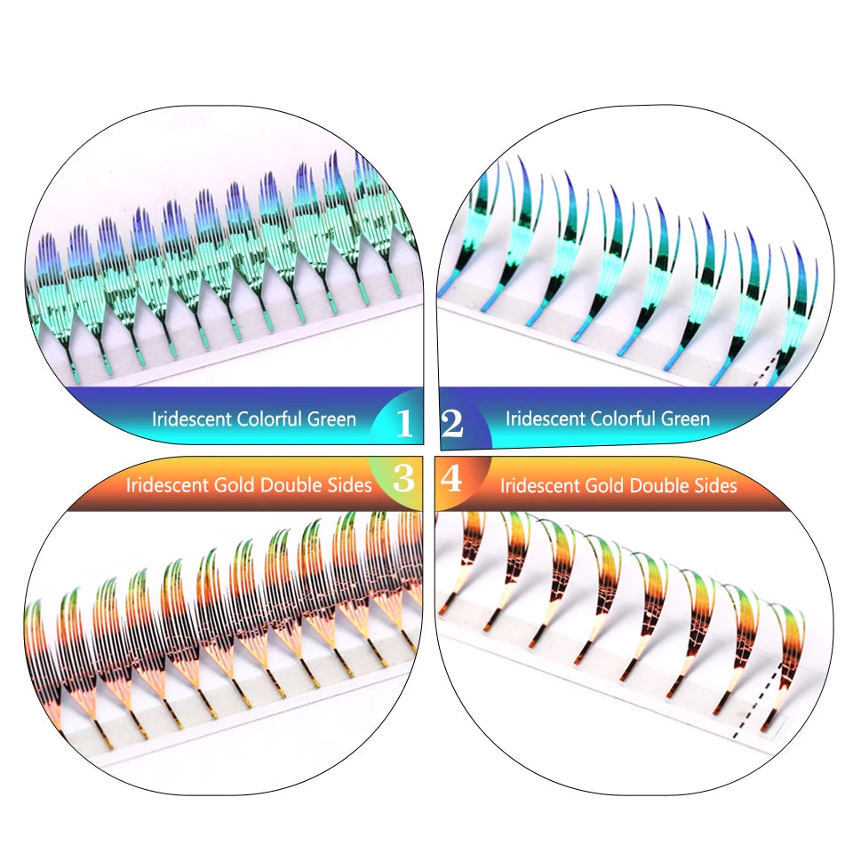 New Dual Sided Colorful Shiny Comic Spire Eyelash Extension Tinsel Anime Premade Fans Feather Shape Lashes For Christmas Cosplay