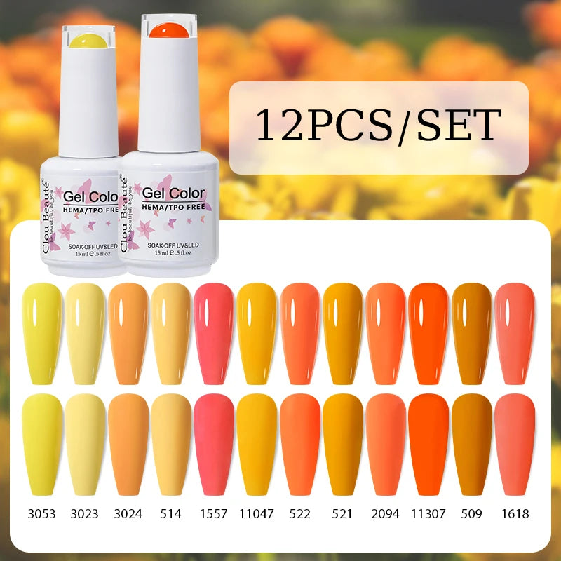 Clou Beaute 12pcs Gel Nail Polish Manicure Set Color 15ml White Glass Bottle Nail Art Kit Vernis Semi Permanent Nail Art Varnish