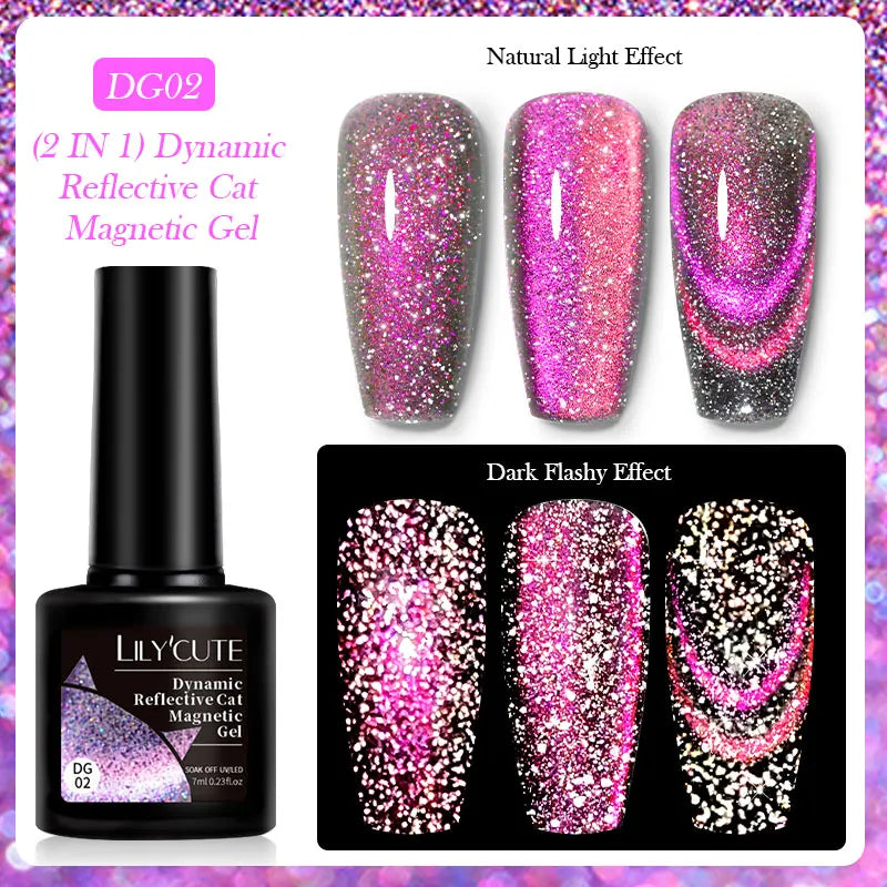 LILYCUTE 7ml 9D Black Crystal Cat Magnetic Gel Nail Polish Laser Silver Glitter Semi Permanent Manicure For Nail Art Gel Varnish