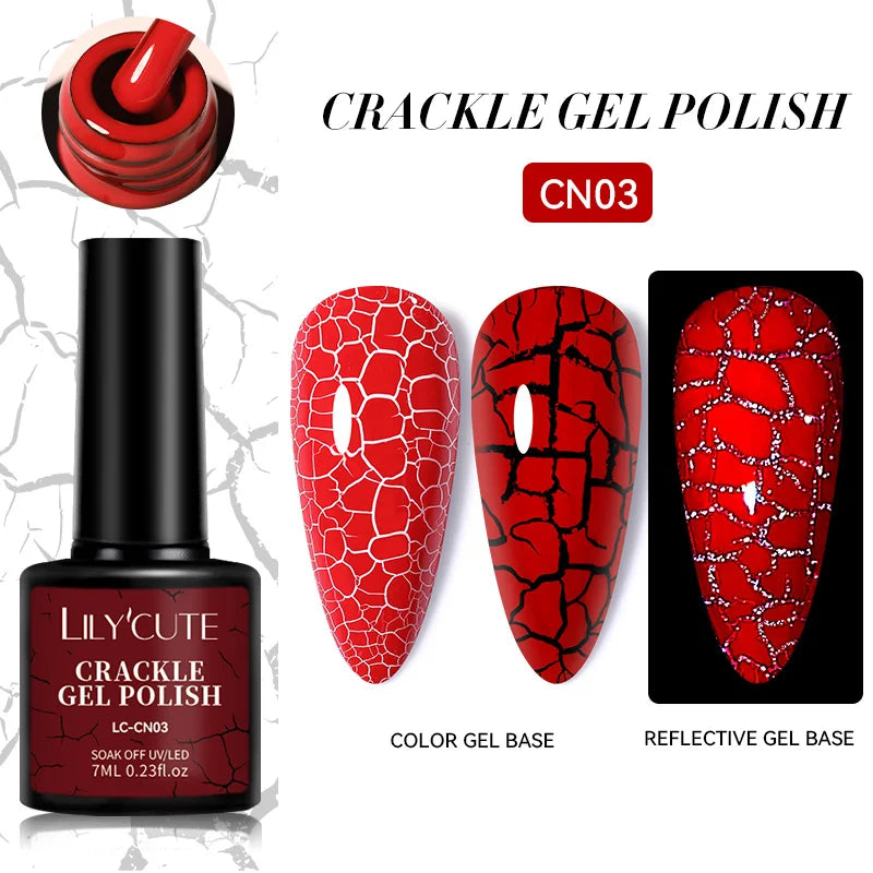 LILYCUTE 7ml Crackle Gel Nail Polish Cracking Nail Gel Quick Dry Nail Art Varnishes Hybrid Semi Permanent Soak Off Base Top Coat