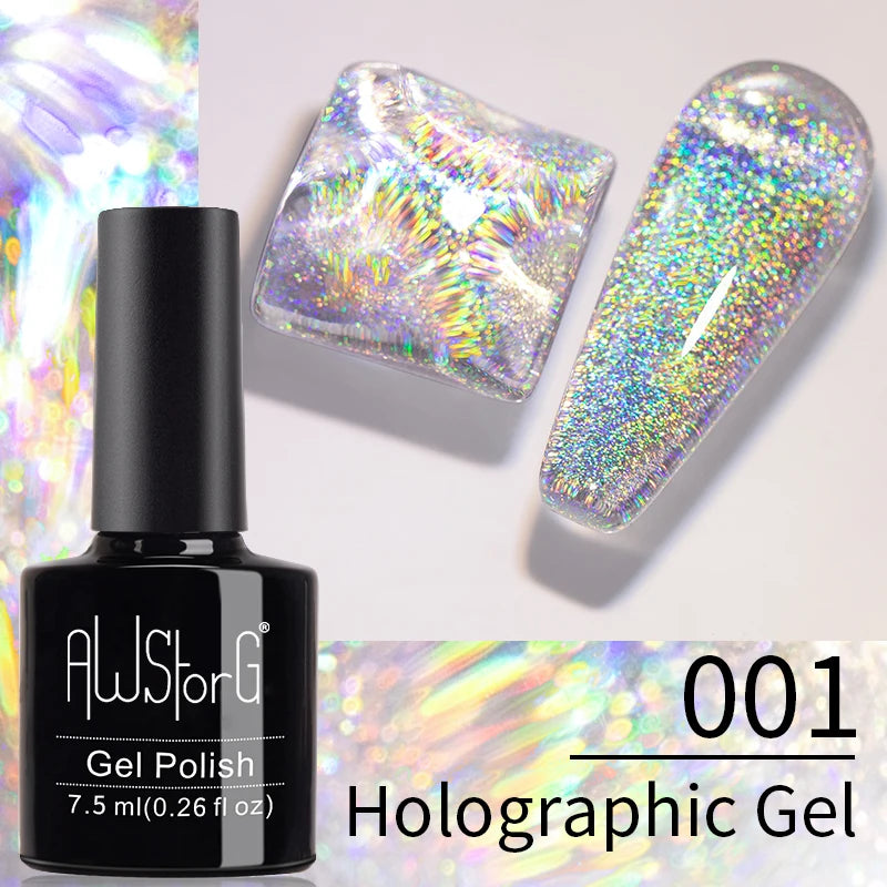 AWStorG Intense Rainbow Cat Eye Gel 5ml Holographic Laser Magnetic Nail Gel Soak Off UV LED Gel Polish Shiny Rainbow Manicur