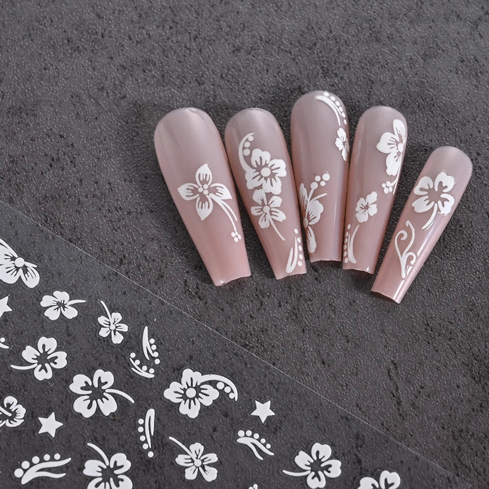 1pc 3D White Hibiscus Flower Nail Art Stickers 8 Colors Hollow Petal Flower Nail Decal Exquisite Gold/Silver/Black Floral Slider