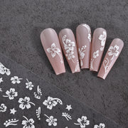 1pc 3D White Hibiscus Flower Nail Art Stickers 8 Colors Hollow Petal Flower Nail Decal Exquisite Gold/Silver/Black Floral Slider