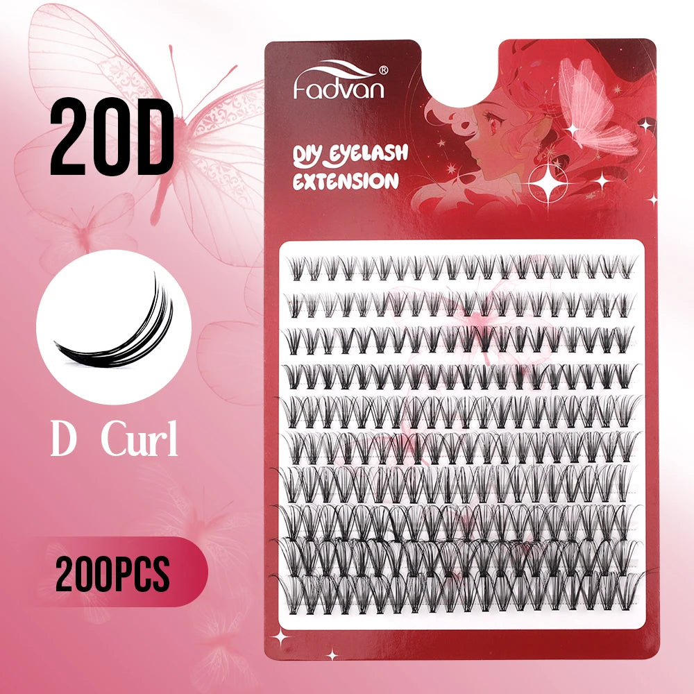 Fadvan 60P/80P DIY Eyelash Extension Kit Individual Lashes Cluster D Curl Mix Lash Clusters with Bond and Seal Lash Extensions