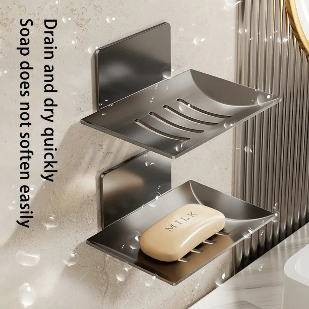1pc 2025 Black Soap Box Non Perforated Wall Mounted Bathroom Soap Holder Storage Rack
