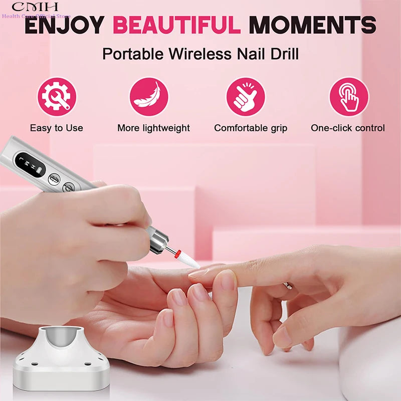 Upgraded Electric Nail Drill Cordless 12 Drill Bits 4000mAh Fast Charging Salon Grade Portable Manicure Pedicure Efficient Tool