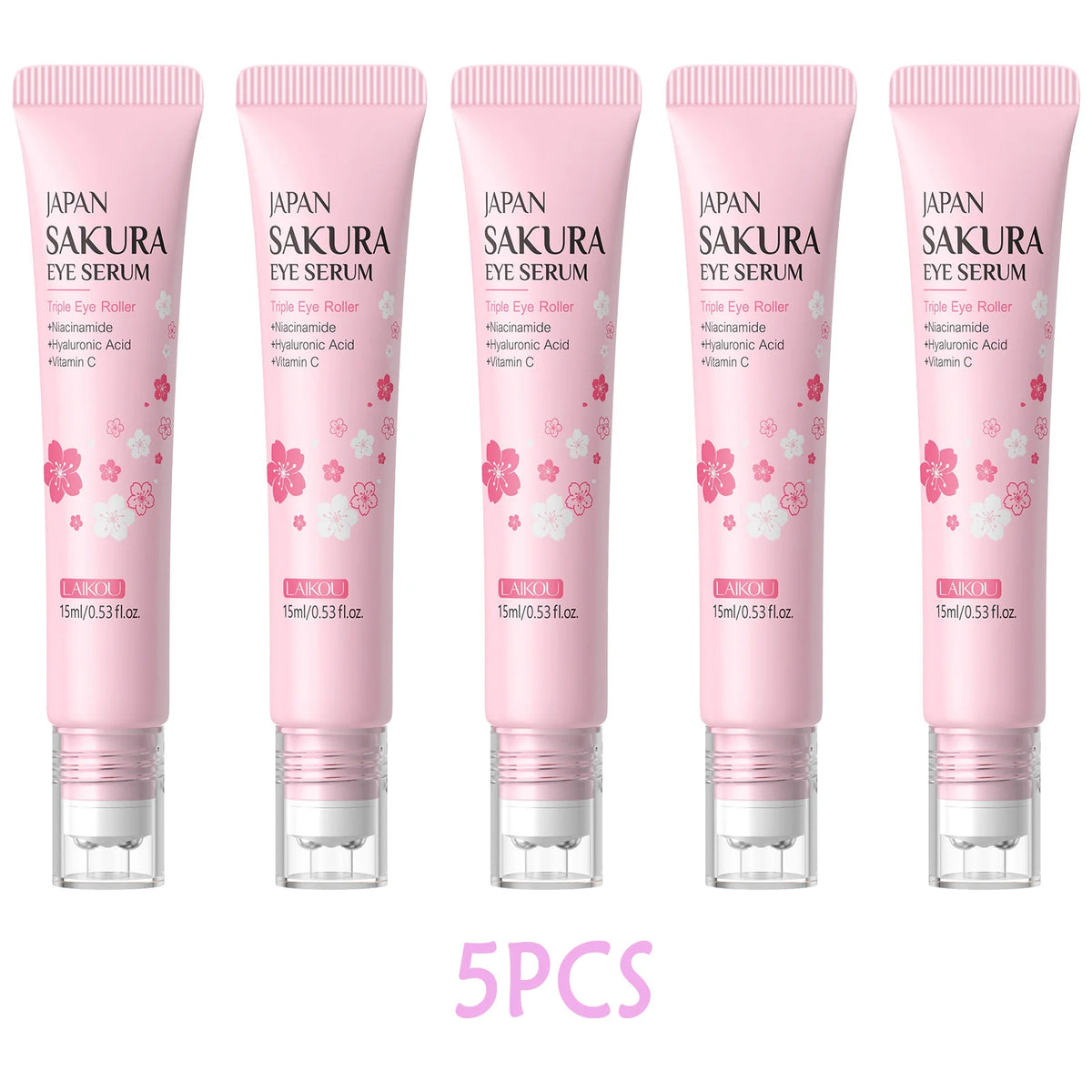 LAIKOU Sakura Anti- Wrinkle Eye Cream With Roller Ball Quick Drying Hydrating Hyaluronic Acid Refreshing Eye Serum 15ml