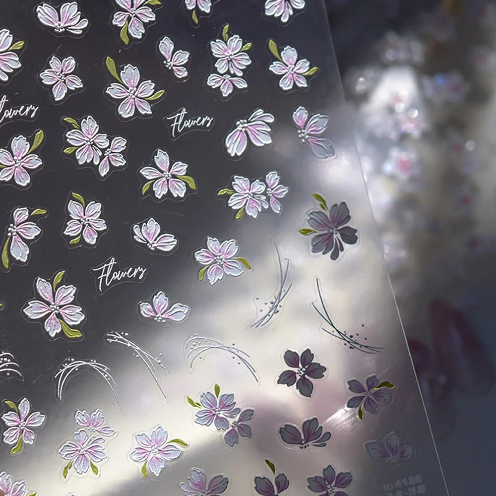 5D Jelly Flower Nail Stickers Delicate Petal Blossom Shiny Like Translucent Floral Self Adhesive Decoration Manicure Decal DIY