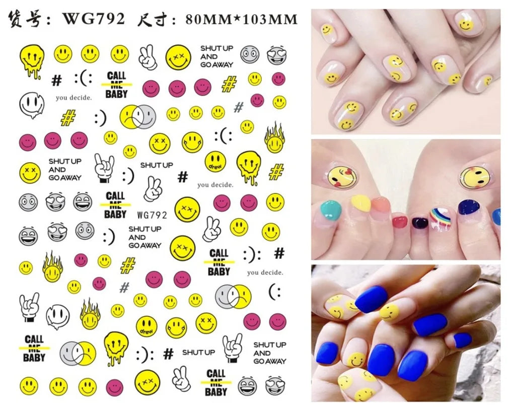 3D Yellow Smile Nlail Art Stickers Nail Decals for Nails Smile Face Manicure Japanese Design DIY Cute Nail Decals Accessories