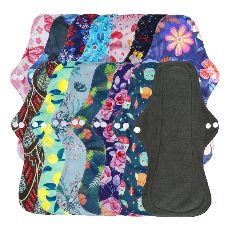 3 - 5 pcs Reusable Menstrual Pads Heavy Flow Women Menstrual Period Washable Sanitary Napkin Organic Bamboo Charcoal Cloth Pads