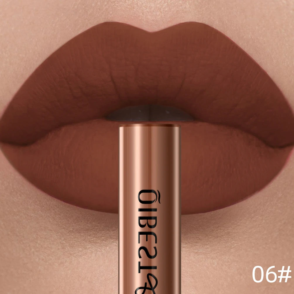 QIBEST Sexy Lipgloss Lasting Velvet Matte Lip Gloss Liquid Lipstick Makeup Women Beauty Nonstick Cup Waterproof Red Lipstick
