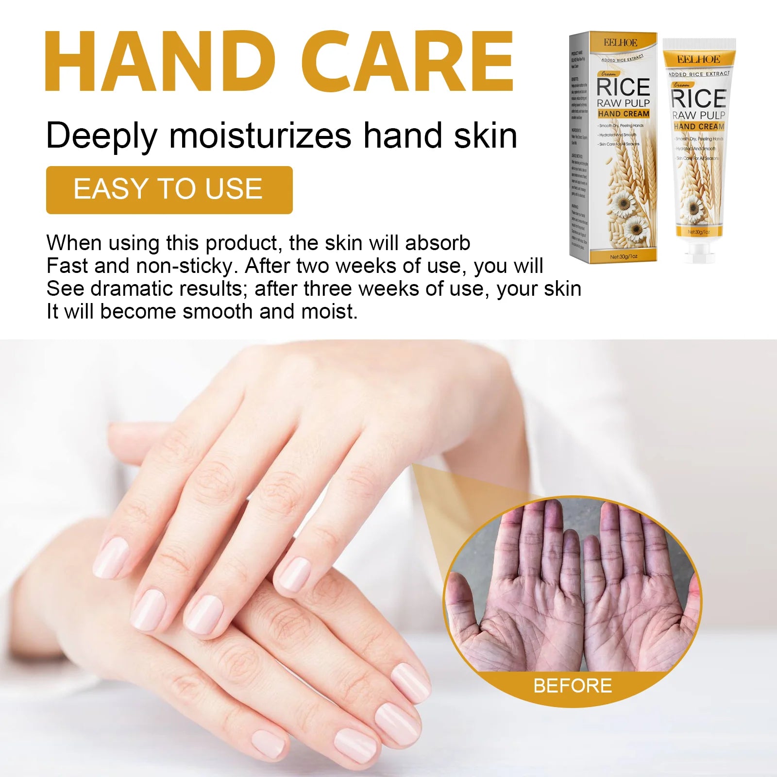EELHOE Rice Extract Moisturizing Hand Cream for Dry Rough Hands  Brightening Skin Nourishing Itch Relief Gentle Care Hydration