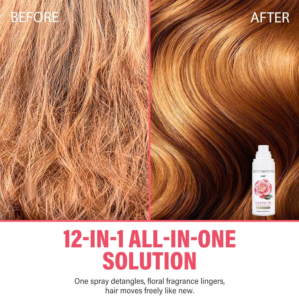 EJW Leave-In Conditioner Spray & Detangler,Hydrolyzed Keratin - Anti-Frizz Deep Conditioner For Split Ends & Breakage, Dry.