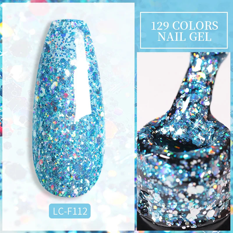 LILYCUTE Silver Glitter Gel Nail Polish Colorful Shining Sequins Semi Permanent Soak Off Need Base Top Coat Nail Art Gel Varnish