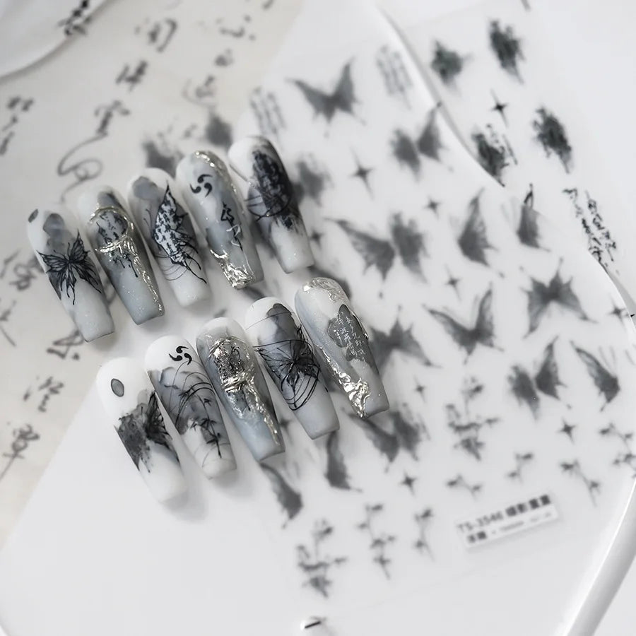 3D Embossed Butterfly Nail Art Stickers Decals Self-Adhesive Nail stickers 5D Black Butterfly Nail Supplies