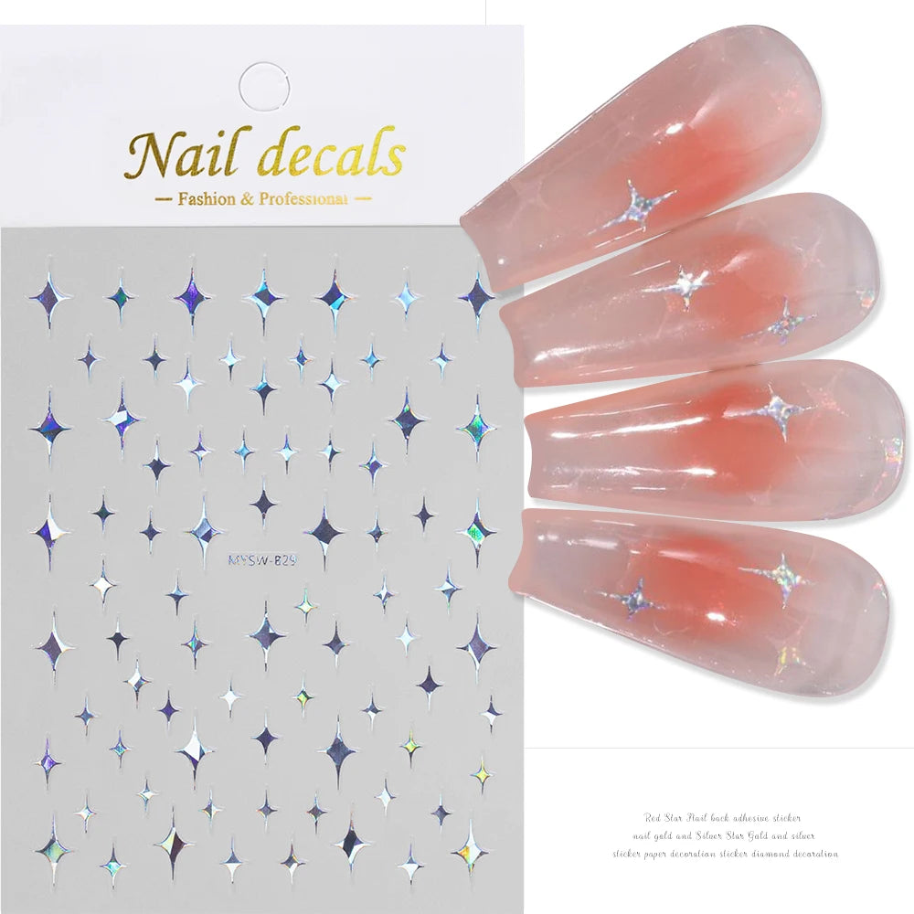 1pcs Star-Themed Nail Art Stickers 3D Self-Adhesive Plastic Decals With Glitter Finish Anime Rectangle Shape Ideal For DIY Nails