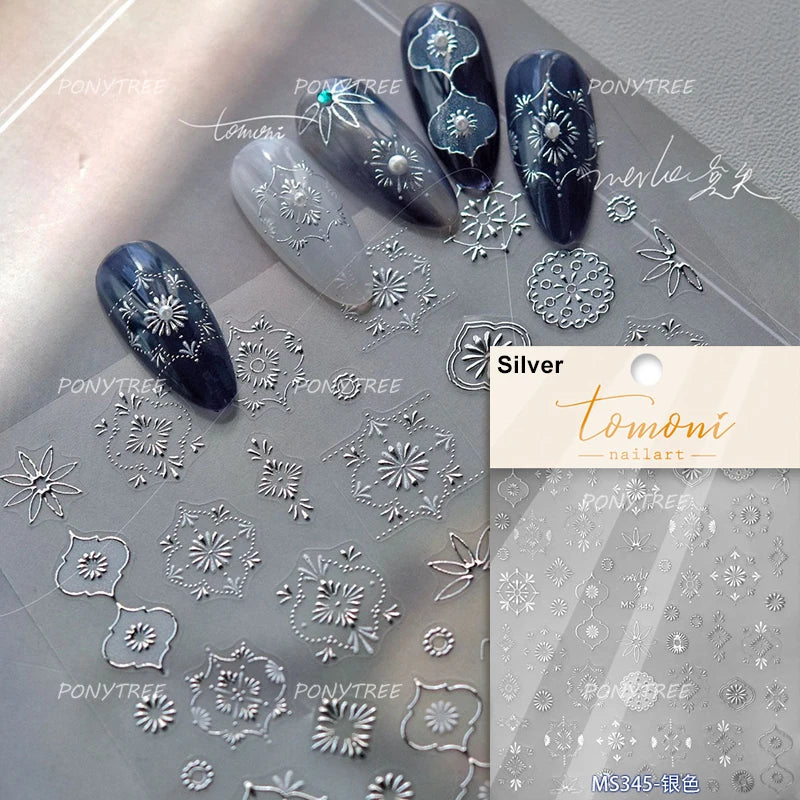 Geometric Lines Star Love Heart Chain Silver Gold Lava Letter Flower Growth Ring Number 5D DIY Nail Art Stickers Manicure Decals