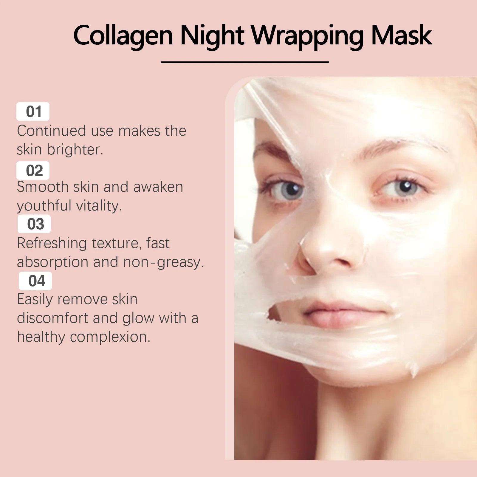 Collagen Night Wrapping Mask Moisturizing Firming Peel-Off Mask Gel Face Deep Cleansing Pores Hydrating Brightening Facial Mask