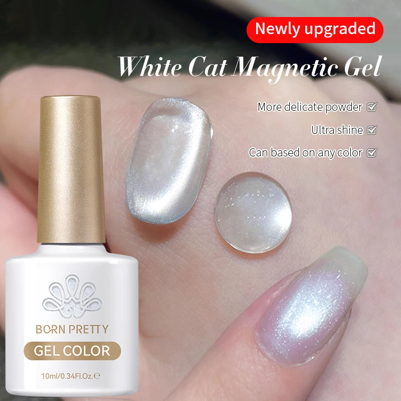 BORN PRETTY 10ml Blue Glass Bead Cat Magnetic Gel Ultra Shine Summer Glitter Semi Permanent Soak Off UV Gel Nail Art Varnish