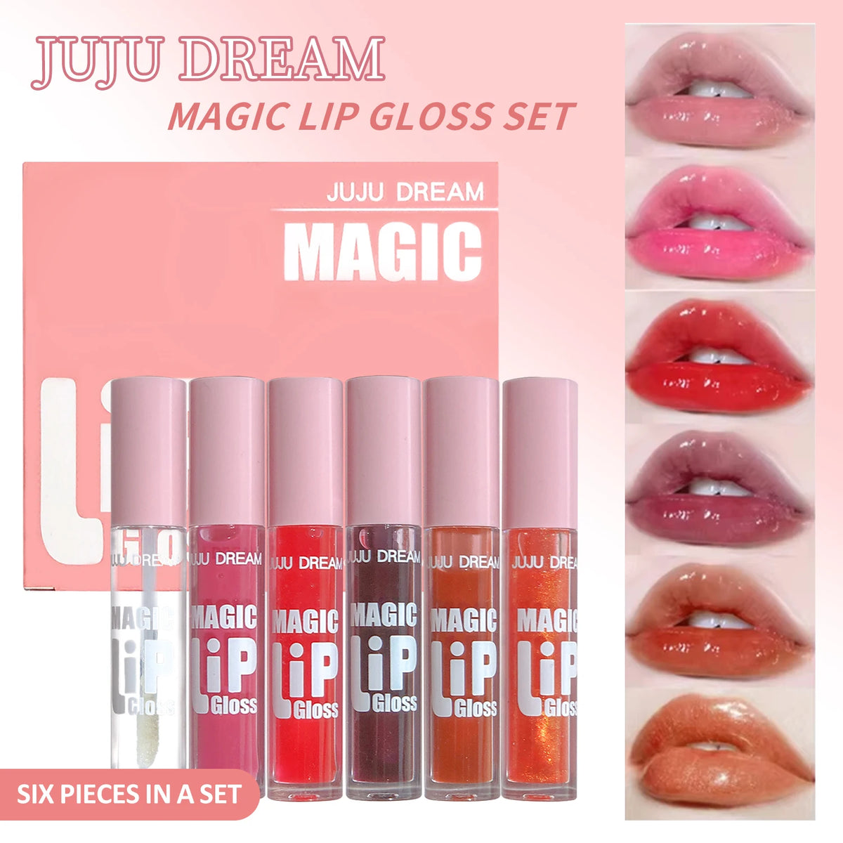 6 pcs Fine Sparkling Lip Gloss Set - Easy to Color, Non-Stick, Non-Fading, Moisturizing & Shiny Lip Gloss Set, a Gift for Ladies