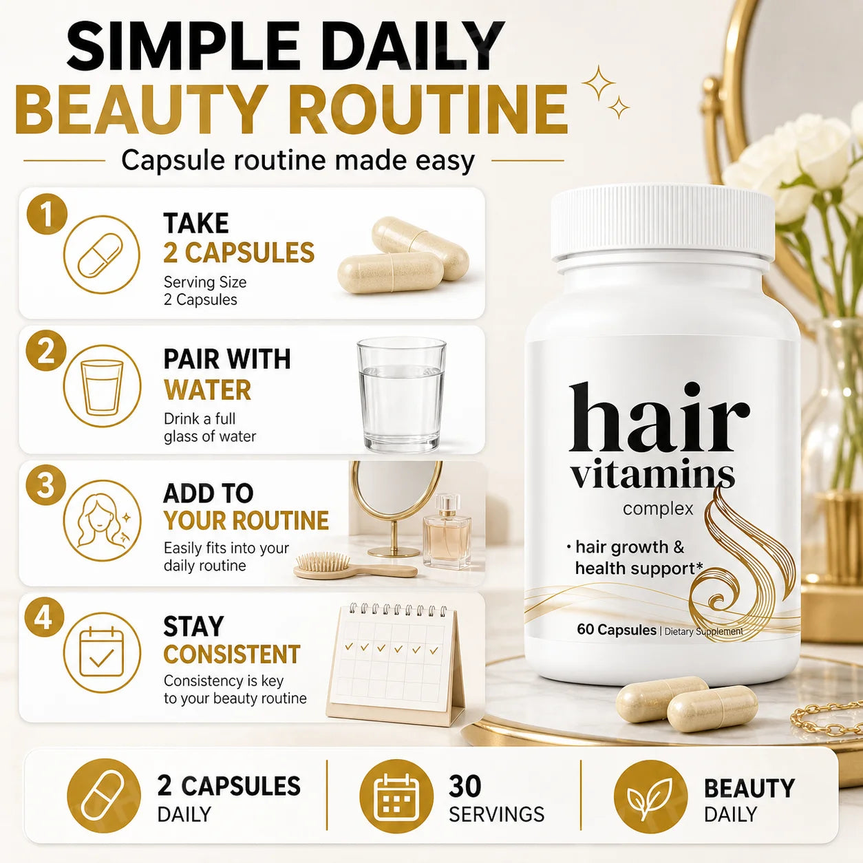 Hair Growth Vitamins for Women & Men, 14-in-1 Biotin Collagen Keratin Complex, Thicker Fuller-Looking Hair Routine, 60 Capsules