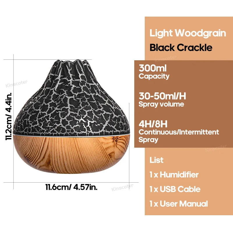 Volcano Air Humidifier 300ml Desktop USB Water Mist Diffuser Purifier Air Freshener Nebulizer with Colorful Ambient Night Light