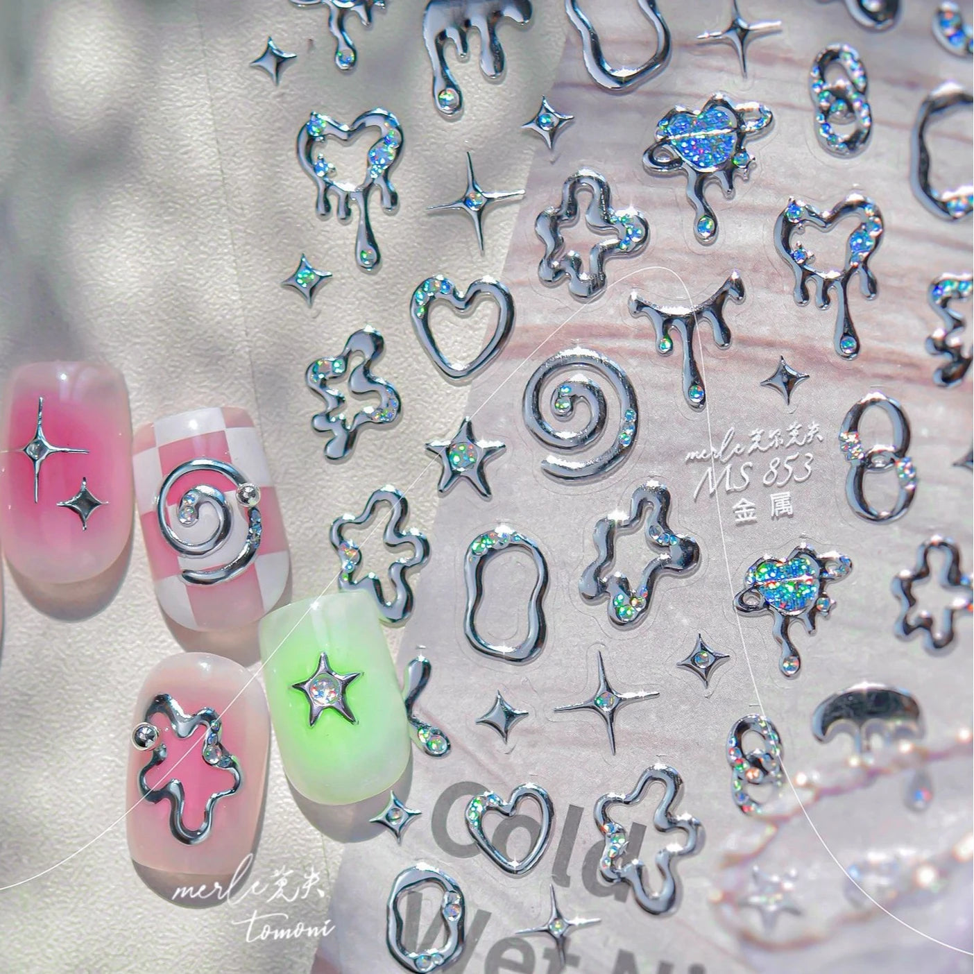 Geometric Lines Star Love Heart Chain Silver Gold Lava Letter Flower Growth Ring Number 5D DIY Nail Art Stickers Manicure Decals