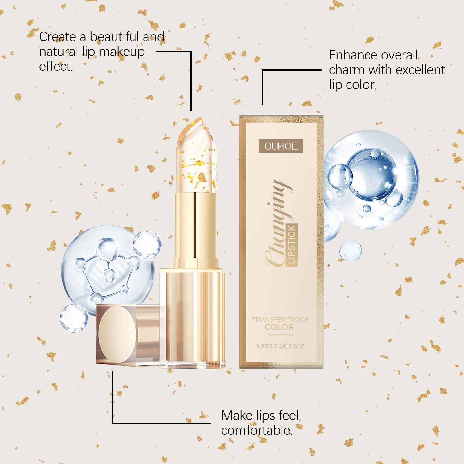 24K Gold Foil Vitamin E Lip Balm Crystal Jelly Lipstick,Moisturizing Lip Care for Dry Lips,Long-Lasting Hydrating Tint