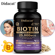 Biotin Vitamins with Collagen & Keratin - 25000 mcg Capsules,B1,B2,B3,B6,B7 Complex,Healthy Nails & Skin,Hair Growth