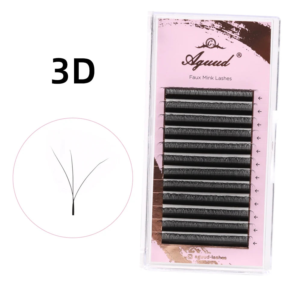 AGUUD NEW L M Brown 3D W Three-Core Shape Lashes Extension Premade Fan 3D Fairy Spike Eyelash W Style Natural 3D W Sandwich Lash
