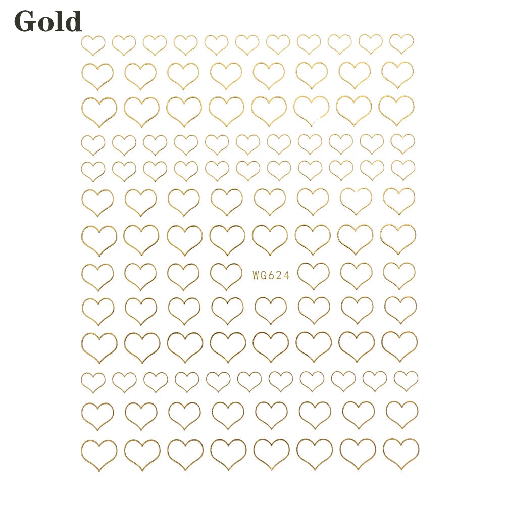 Shiny Gold Star Moon Sun Nail Stickers for Manicure Accessories Heart Feather Animals Printing Self Adhesive Nail Wrap