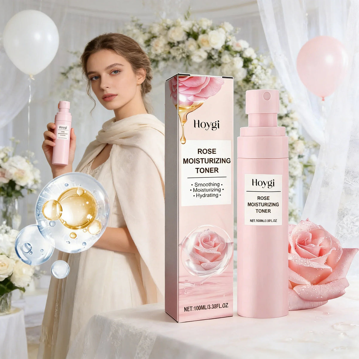 Rose Water Facial Spray Hydrating Toner - Moisturizing Pore Minimizing Bridal Skincare for Dry Skin - Wedding Day Preparation