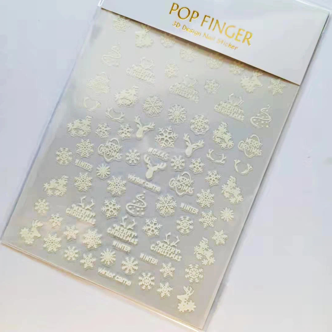 Sliver Bronzing 3D Christmas Nail Art Decoration Sticker Sparkly White Colorful Glitter Geometry Snowflake Winter Slider Foil