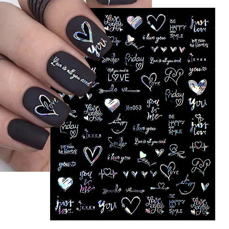 1PCS Laser Love Letter Nail Sticker Nail Art Decoration Flower Star supplies Decals Press On Nails Stickers Parts