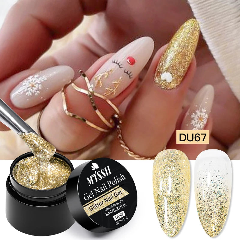 8ML Glitter Gel Nail Polish Shining Mineral Sequins Soak Off UV LED Nail Gel Semi Permanent Nail Art Supplies for Manicure