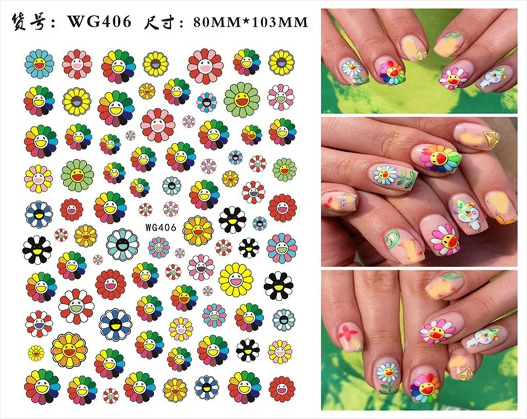 3D Yellow Smile Nlail Art Stickers Nail Decals for Nails Smile Face Manicure Japanese Design DIY Cute Nail Decals Accessories