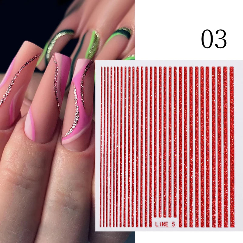 3D Nail Stickers Bronzing Gold Silver Lines Stripe Geometric Design Flowers Gradient Adhesive Slider Papers Nail Art Accessories