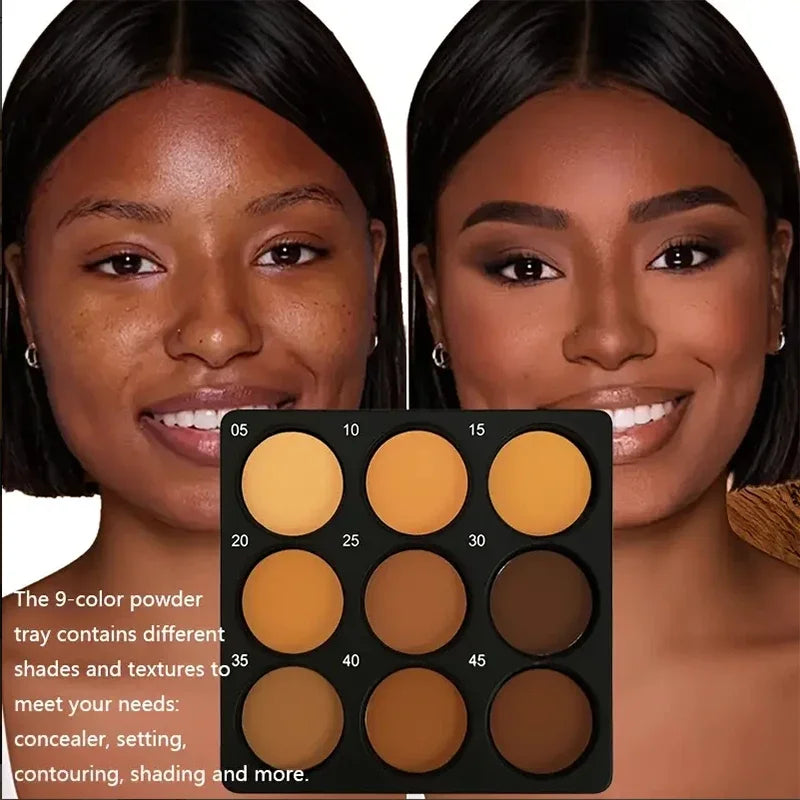 9-in-1 Contour & Bronzer Face Palette for Dark Skin Tone – Waterproof, Smooth Blendable Shades for Sculpted Definition & Warm Sun-Kissed Glow