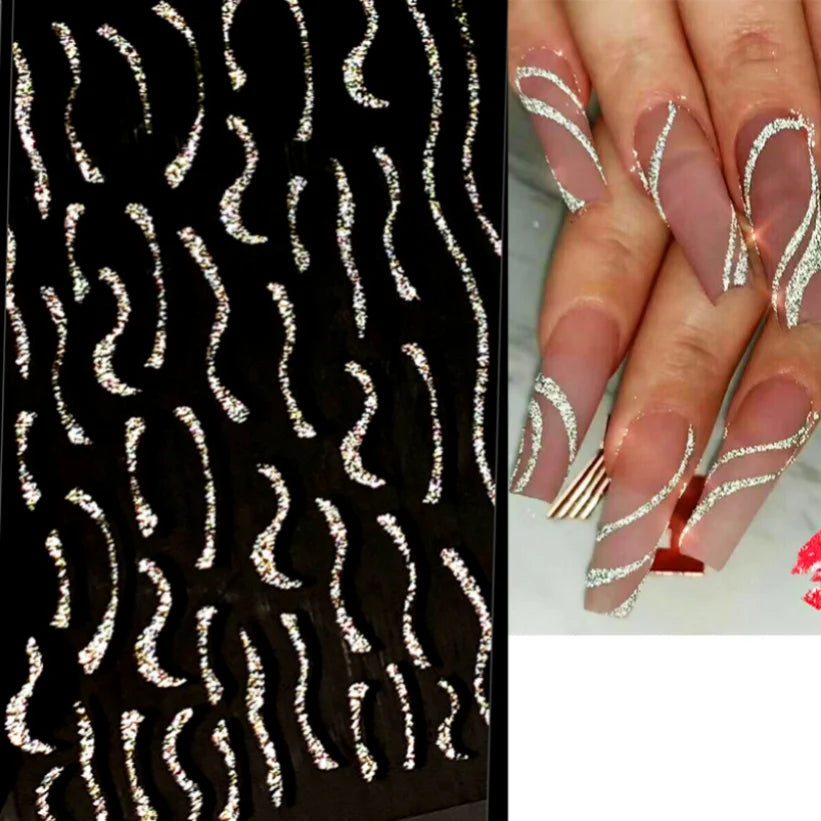 Nail Stickers 3D  Metal Line Sliver Gold Thorns Vine Curve Stripe Lines Tape Swirl Sliders Manicure Adhesive Gel Nail Art Decals