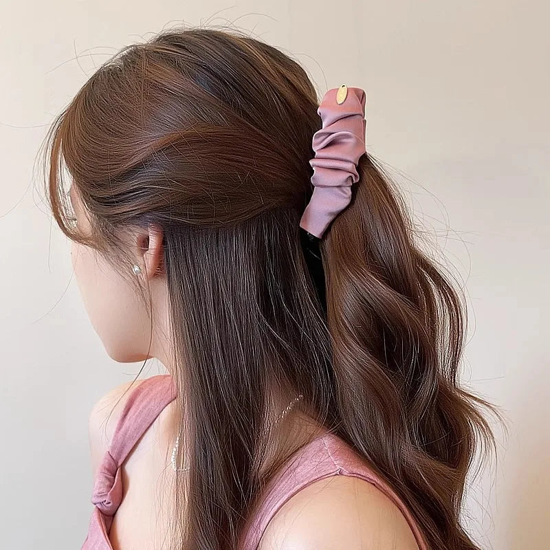 Korean Elegant Solid Fold Satin Banana Hair Clip For Women Girls Sweet Hair Ornament Hairpin Barrette Fashion Hair Accessories