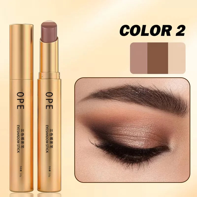 OPE Tri-Color Eyeshadow Stick — Gradient Shimmer, Waterproof Pearlescent Eyeshadow — Long-Lasting Eye Makeup
